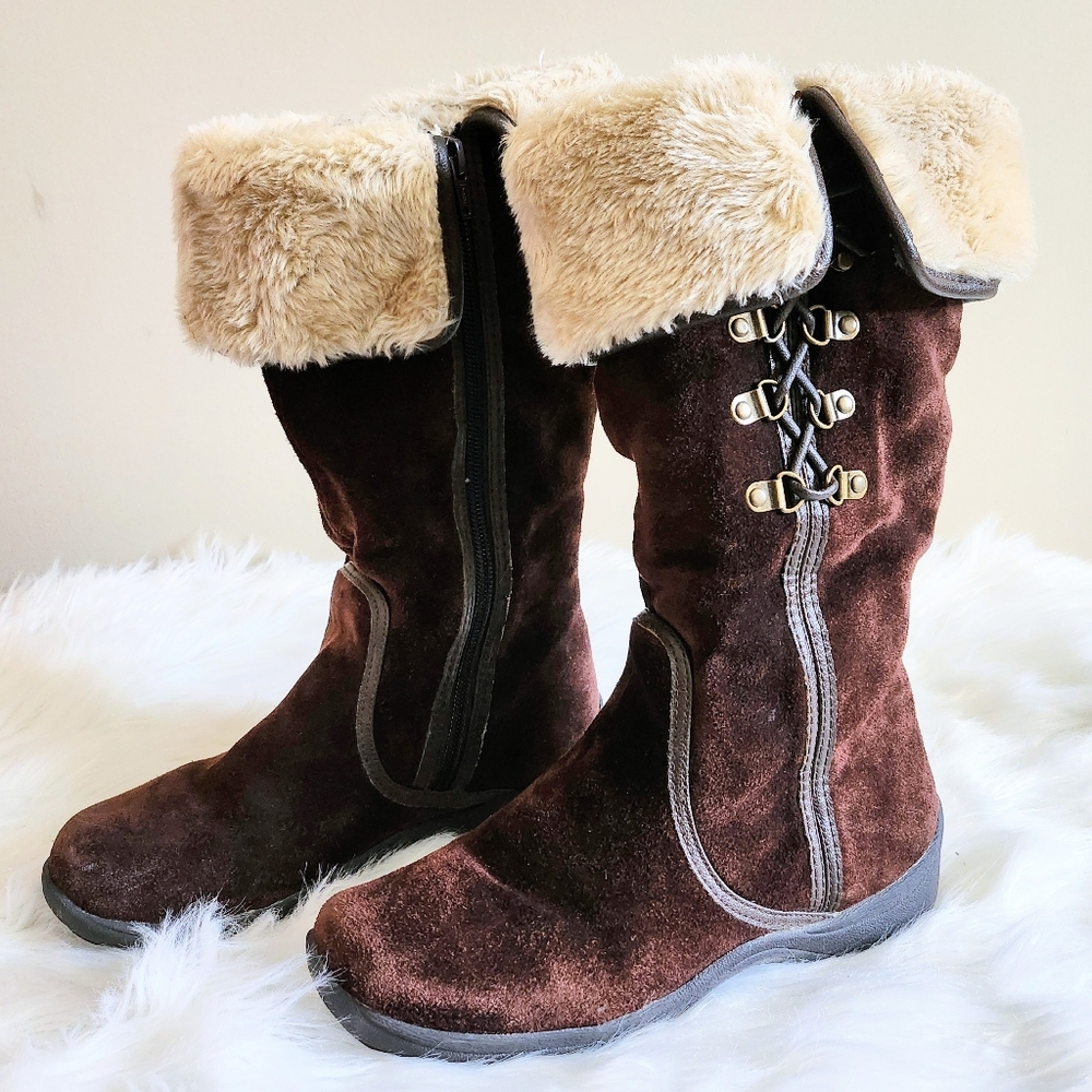 Boots Genuine Suede Leather Mid Calf Motorcycle Buckles Biker Riding Horse